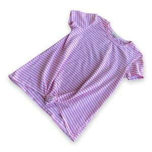 Copper Key Girls Top Size Medium Pink White Striped Knit Knot Tee Short Sleeve